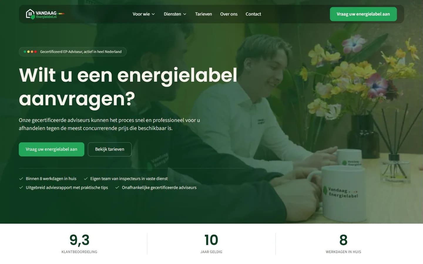 De website van vandaagenergielabel.nl op een laptopscherm